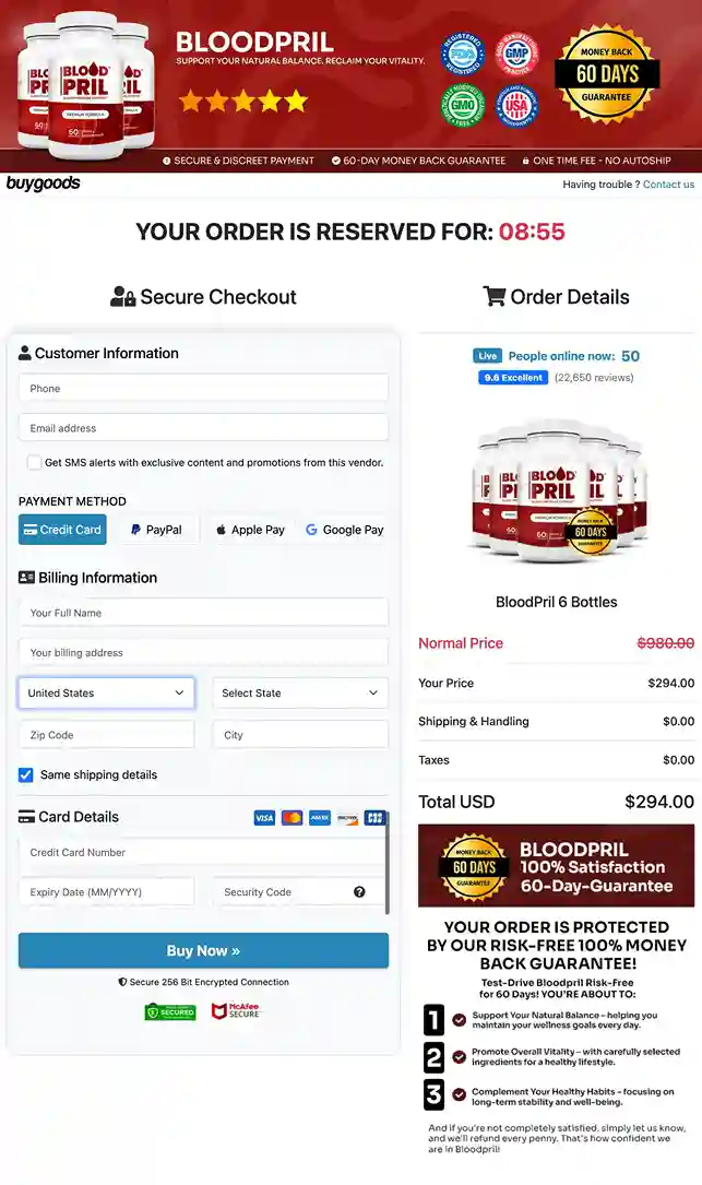 BloodPril Secure Payment Checkout